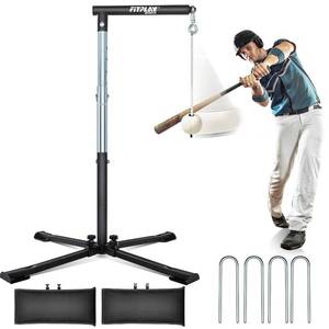 lot 5502 image: Batting Tee with Tethered Ball Adjustable 20 to 45 Baseball &amp Softball Hitting Trainer Metal X-Base with 4 Ground Stakes &amp 2 Sandbags for Maximum Stability Swing Trainer for All Ages