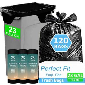 lot 5508 image: 23 Gallon Trash Bags with 4 Innovative Flap Ties 120 Count 1.2 Mil THICK Heavy Duty Compatible with Rubbermaid & Winco & United Solutions 23 Gallon Slim Jim Slender Trash Can Tear & Leak Resistant