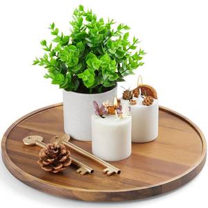 lot 5509 image: 12 Inch Acacia Wood Round Tray, Wooden Decorative Serving Coffee Table Tray Centerpiece Candle Holder for Farmhouse Kitchen Dining Room Home Decor Coffee Table Decor and Accessories