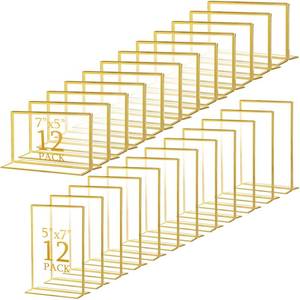 lot 5529 image: Hoteam 23 Pack 5 x 77 x 5 Clear Acrylic Sign Holder with Gold Border, Gold Picture Frame, Double Sided Wedding Table Number, Acrylic Menu Stands for Wedding Table, Restaurant Sign, Photos Display