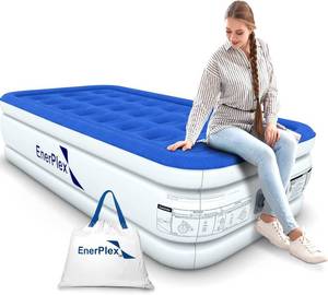 lot 5533 image: EnerPlex Twin Air Mattress with Built-in Pump - 16 Inch Double Height Inflatable Mattress for Camping, Home &amp Portable Travel - Durable Blow Up Bed with Dual Pump - Easy to InflateQuick Set Up