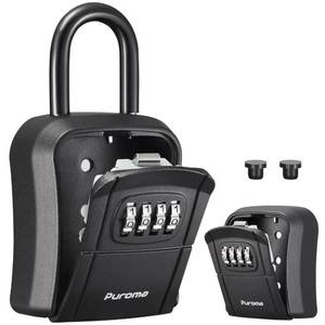 lot 5542 image: Puroma Key Lock Box, Portable Combination Lockbox Wall-Mounted Key Storage Box for House Keys, Resettable Code Safe Security Lock Box for Home, Office, Apartment Spare Key Storage (1 Pack, Pure Black)