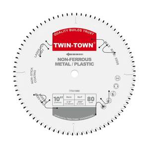 lot 5545 image: TWIN-TOWN 10-Inch 80 Tooth TCG Aluminum Cutting Saw Blade for MiterTable Saws - Precision Circular Saw Blades for Aluminum, Plastics, Non-Ferrous Metals with 58 Arbor