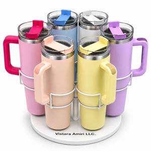 lot 5546 image: 40oz Tumbler Organizer Lazy Susan, Rotating Tumbler Organizer for Large Handle Tumblers (Stanley Style), 6 Cup 360° Kitchen Countertop Organizer