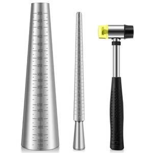 lot 5548 image: HappyAlley Ring Bracelet Sizer Measuring Tool Set, Includes Metal Ring Mandrel, Metal Bracelet Mandrel, Rubber Hammer, Stainless Steel Sizers for Repairing Rings and Bracelets (Silver, Circle)