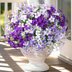 lot 5549 image: MARTINE MALL 12 Bundles Look Real Artificial Flowers for Outdoors, Realistic Fake Outdoor Flowers, UV Resistant Silk Petunia Flowers for Outside Faux Flowers for Outdoor Garden, Mixed Purple