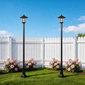 lot 5556 image: DJGIFI 2 Pack Solar Lamp Post, 61 Solar Light Post Outdoor Waterproof, Warm Yellow Lights Dusk to Dawn 7-8Hr, Easy Install, Solar Pole Light for Patio, Garden, Porch, Yard, Pathway