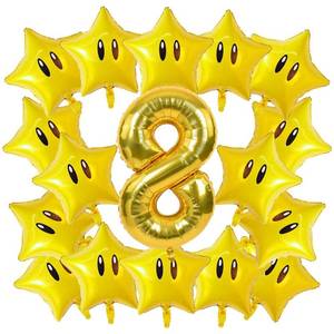 lot 5572 image: 16PCS Foil Star Balloons, 40Inch Number 8 and Star Foil Balloons For Game Theme 8th Birthday Party Decorations Children Party Supply Party Decor 8th
