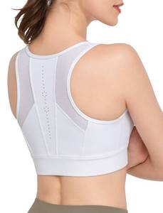 lot 5577 image: Yvette Zip Front Sports Bras for Women High Impact Supportive Large Bust Bras for Running, White, XL