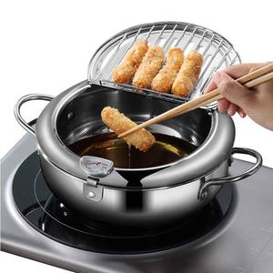 lot 5591 image: Deep Fryer Pot, Japanese Tempura Frying Pot 304 Stainless Steel Small Deep Fryer with Thermometer,Lid And Oil Drip Drainer Rack for French Fries Shrimp Chicken Wings and Shrimp (24cm9.4inch)