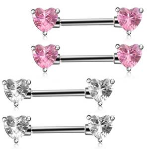 lot 5600 image: Josojoou 2 Pairs 14G Heart Nipple Rings, Stainless Steel Love Heart Barbell Tongue Rings Set, Nipple Piercing Barbell Ring Jewelry for Women Men(16mm)