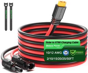 lot 5605 image: Bateria Power 10 Feet Solar to XT60 Extension Cable, 12AWG Solar Panel Connector to XT60 Charge Adapter for Connecting to Portable Power Station, RV, EcoFlow, Anker, BLUETTI & Generator