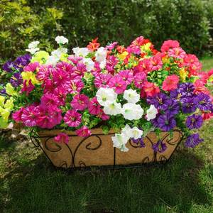 lot 5609 image: HyeFlora Artificial Flowers for Outdoors Fake Plants Outside Decoration, 12 Bundles Silk Colorful Morning Glory with Eucalyptus UV Resistant Realistic Faux Flowers for Planter Porch Patio Yard Garden