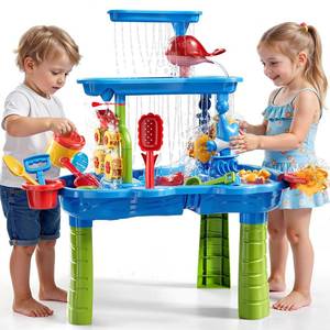 lot 5611 image: XINNOVEL 3-Tier Sand and Water Table for Kids, Summer Outdoor Beach Outside Backyard Activity Sensory Kids Sand and Water Table, Birthday Gifts for Toddler Boys Girls Ages 3 4 5 6 7 8
