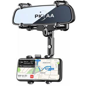 lot 5612 image: PKYAA Rearview Mirror Phone Holder for Car, 360° Rotating Rear View Mount with Adjustable Arm Length, Upgraded Four Corners Fixed Anti-Shake Multifunctional Design for All Smartphones