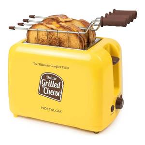 lot 5614 image: Nostalgia Deluxe Grilled Cheese Sandwich Toaster with Easy-Clean Toasting Baskets - Adjustable Toasting Dial and Extra Wide Slots - Yellow