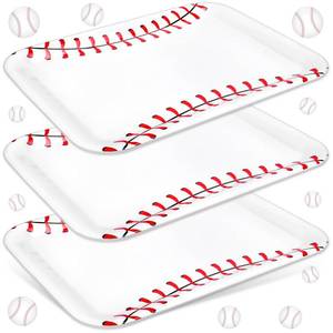 lot 5633 image: FYSUIMU 3Pcs Baseball Serving Trays Minimalist Baseball Print Platter Red White Serving Dish for Team Game Sport Birthday Party Decor