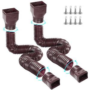 lot 5637 image: Gutterlix 2 Pack Flexible Gutter Downspout Extensions Extendable from 21 to 67, Downspout Extender Comes with Adapters, Thickened Down spout Drain Extension for Rainwater Drainage(Brown)