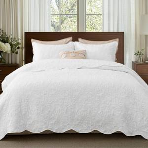 lot 5638 image: Bedsure Quilts Queen Size - Ultra Soft Pre-Washed Cloud-Like Bedding, All-Season Lightweight Comforter for Country Bedroom, Leaf Design Coverlet in Pure White, 90 x 96 Inches