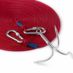 lot 5644 image: PIOSRTRR Grapple Hook with Rope-Includes Nylon Rope 6810mm 50FT,Functional Grappling Hook and Double Carabiner,for Magnet FishingDragTree Limb Removal