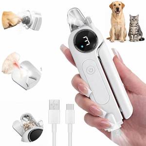 lot 5645 image: 2-in-1 Dog Nail Clippers & Grinder with Light, Quiet Electric Pet Nail Trimmer for Large Medium Small Dogs & Cats, 3 Speeds, Rechargeable, Splash Guard & Safety Lock, Painless Grooming Tool (White)