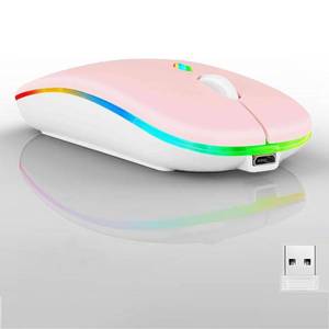 lot 5647 image: Guiheng Wireless Bluetooth Mouse,LED Dual Mode Rechargeable Silent Slim Laptop Mouse,Portable(BT5.2USB Receiver) Dual Mode Computer Mice,for Laptop,Desktop Computer,ipad Tablet,Phone,TV (Pink)