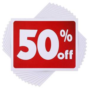lot 5656 image: Sabary 10 Pack 50 Percent off Sale Signs for Retail Store 5.5 x 7 Inch 50% Discount Sale Signs Red White Retail Business Sign Shopping Message Sign for Stores Supermarkets Shops