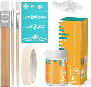 lot 5660 image: (3oz) Etching Starter Kit for Intricate Designs, DIY Art Craft Bundled with 3 Application Brushes, 1 Paper Tape, 1 Nitrile Gloves, 1 Silk Screen Label, Perfect for Mirrors, Windows, Glassware