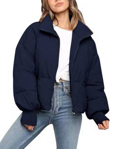 lot 5675 image: Flygo Winter Cropped Puffer Jacket Coats for Women 2026 Short Warm Quilted Jackets Outerwear with Pockets(Navy-M)