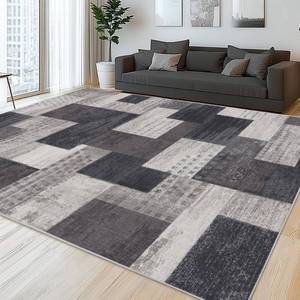 lot 5682 image: QDUIDU Modern Geometric Patchwork Indoor Area Rug for Living Room, Charcoal 4x 6 Large Rug Rockwood Collection Hardwood Floors Decor for Bedroom, Grey Throw Carpet for Office Entryway Dining Room