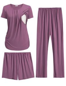 lot 5686 image: Ekouaer Maternity Nursing Pajamas Set Postpartum Lounge Breastfeeding Pjs Pregnancy Shorts & Pants Purple Red XL