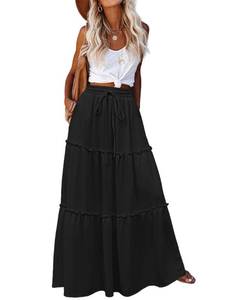 lot 5693 image: Zeagoo Womens Black Skirts with Pockets Flowy A Line Skirts for Womens 2026 Casual Maxi Skirts High Waisted Skirts for Women Tiered Skirts M