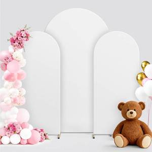lot 5698 image: Pureegg Spandex Arch Backdrop Cover 7.2FT &amp 6.0FT &amp 6.0FT White Stretchy Backdrop Sleeve for Metal Arch Stand, Wrinkle-Resistant Fabric Cover for Wedding, Birthday, Party &amp Graduation Balloon D�cor