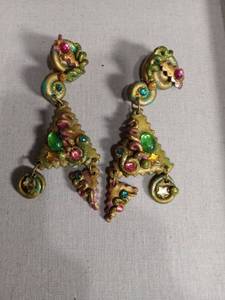 lot 5922 image: Colorful Metal Art Clip-On Earrings with Geometric Design Signed by the Artist
