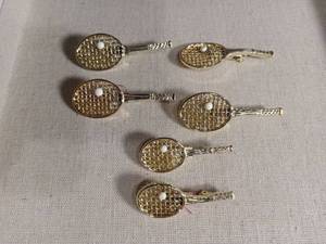 lot 5937 image: Gold Tone Tennis Racket Pins Set