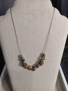 lot 5944 image: Amber Crystal Beaded Statement Necklace with Metal Chain