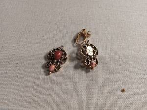 lot 5973 image: Dark Metal Clip-On Earrings with Red Stone Accents