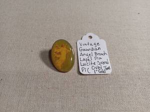 lot 5974 image: Guardian Angel Brooch Lapel Pin with Lucite Cover