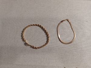 lot 5977 image: Gold Tone Bracelet Set - Rope Chain and Herringbone Style