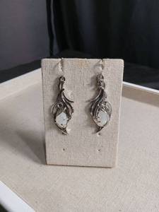 lot 5978 image: Silver Tone Opal Drop Earrings with Swirl Design
