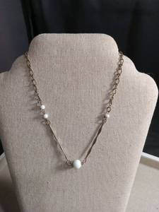 lot 5993 image: Gold Tone Chain Necklace with White Pearl Accents