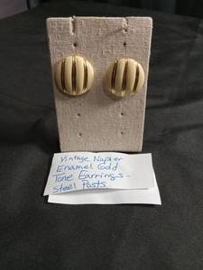 lot 50267 image: Napier Gold Tone Enamel Earrings Steel Posts