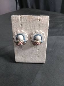 lot 50268 image: Porcelain Rose Floral Stud Earrings