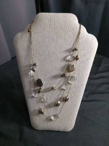lot 50270 image: Multi-Strand Crystal and Gold Tone Beaded Statement Necklace