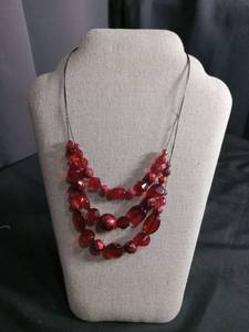 lot 50271 image: Multi-Strand Red Glass Bead Statement Necklace