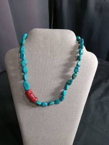 lot 50279 image: Turquoise and Coral Beaded Necklace with Silver Accents