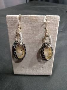 lot 50284 image: Gold Tone Snake Dangle Earrings with Rhinestones
