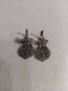 lot 50286 image: Ornate Metal Drop Earrings with Crystal Accents