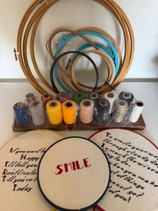 lot 286 image: Needlepoint Hoops, Thread and Scissors
