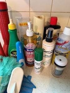 lot 57 image: Kitchen Cabinet Contents - Cleaners, Flashlights